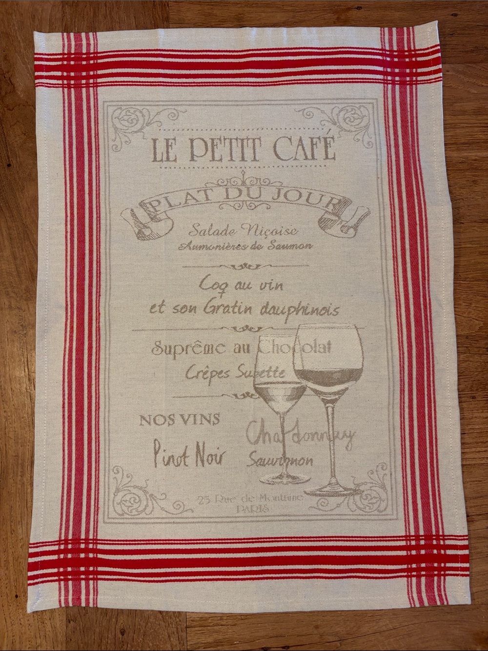 Le Petit Café Red & Cream Kitchen Tea Towel by
